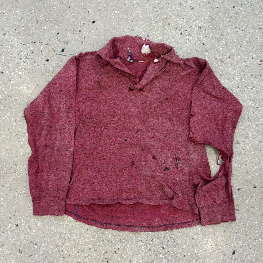 Vintage 50s Red Faded Distressed Cotton Polo